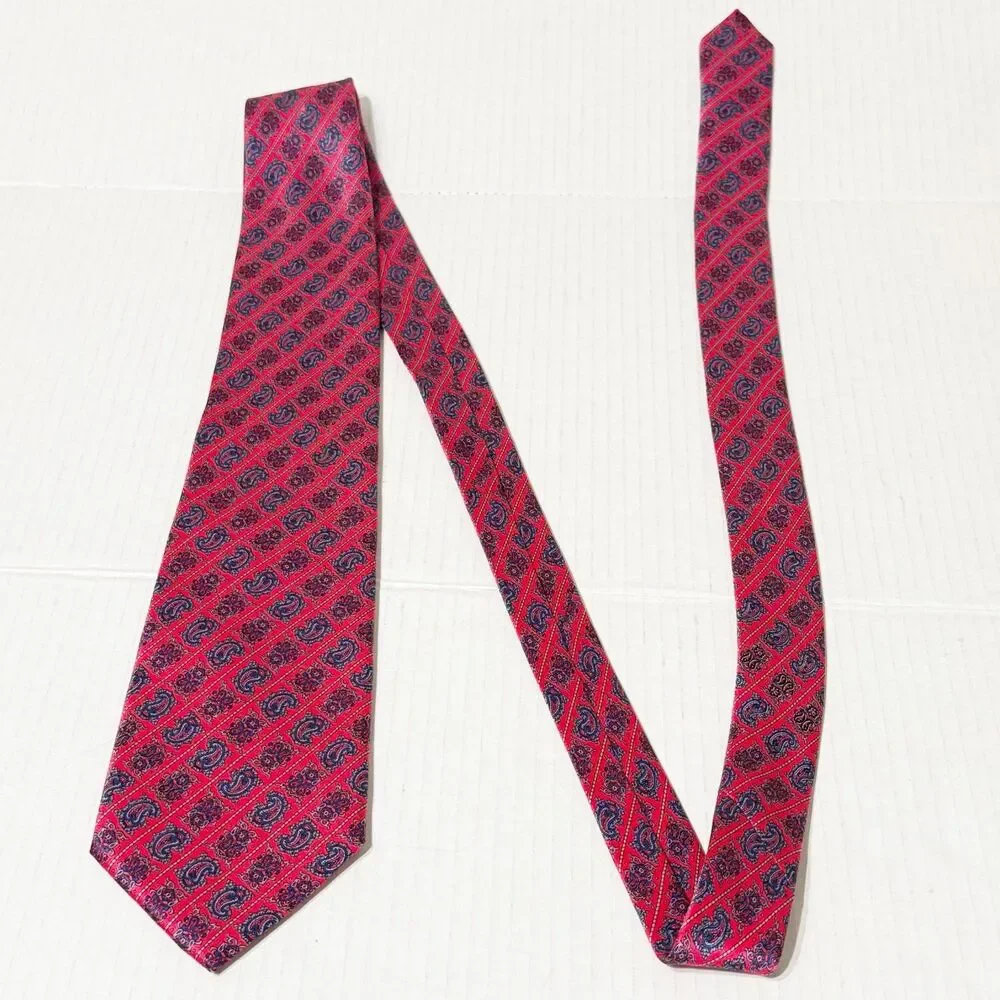 Stefano Ricci for Saks Fifth Avenue Tie Silk Vibrant Red Grid of Small Paisleys